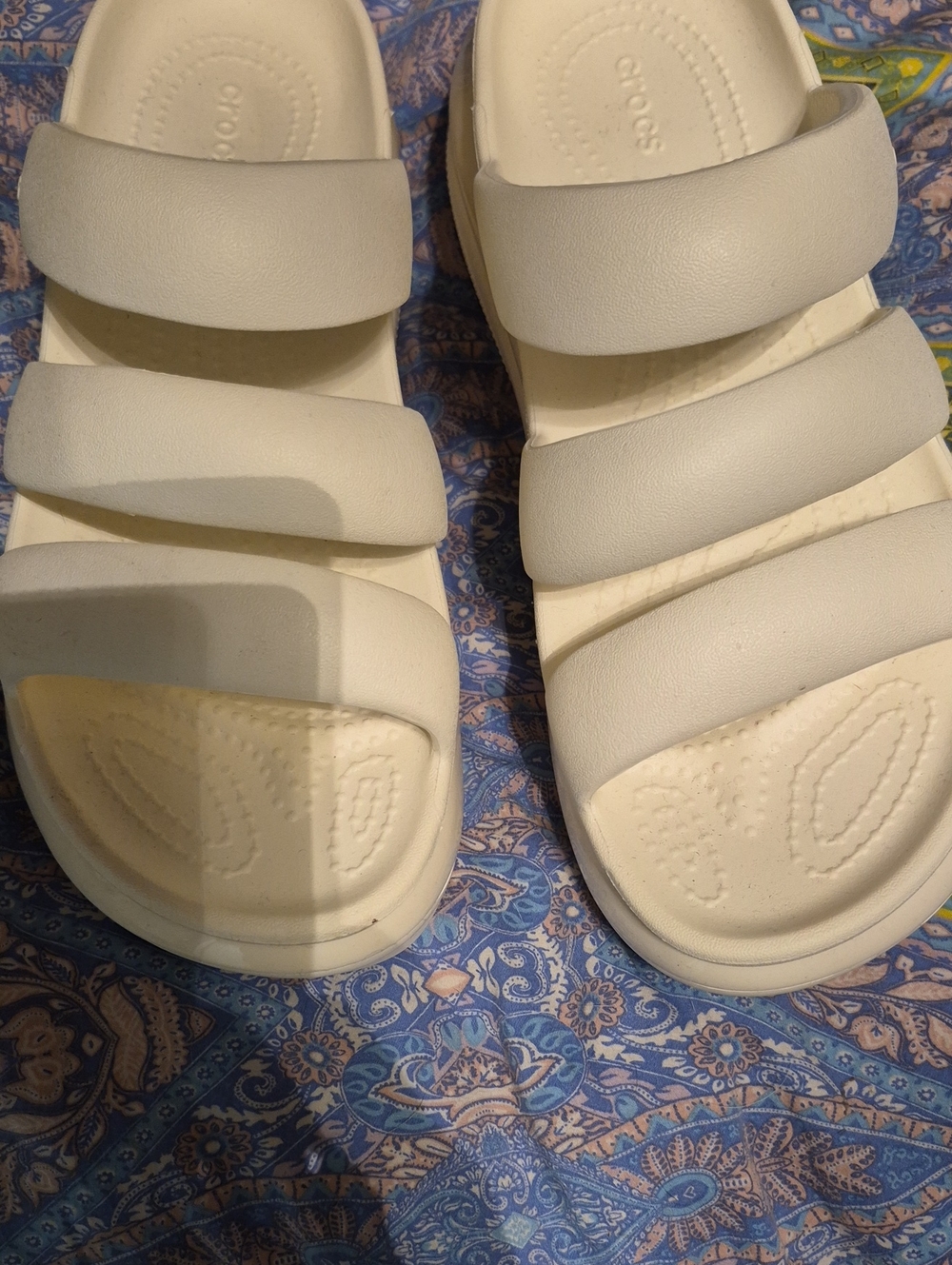 CROCS Rare Adult Triple-Strap Slide Sandals in Off-White